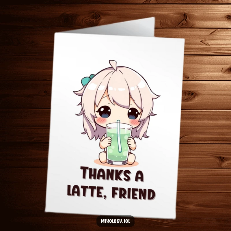 Funny free printable thank you card with a character delightedly sipping from a quirky straw, expressing gratitude.