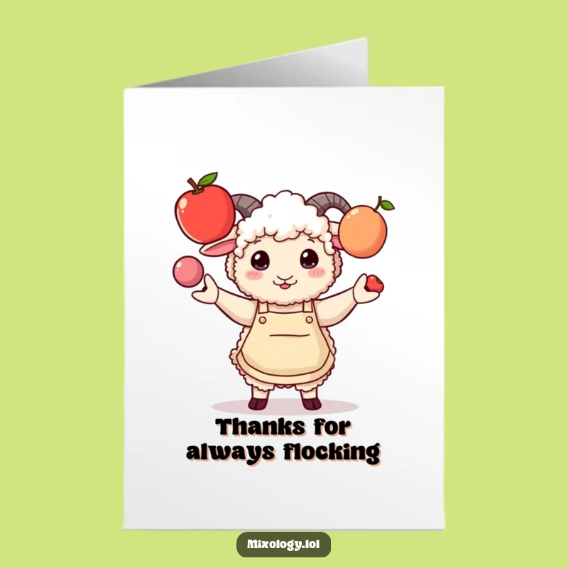 Free Printable Thank You Card: Sheep Juggling Fruits for Appreciation