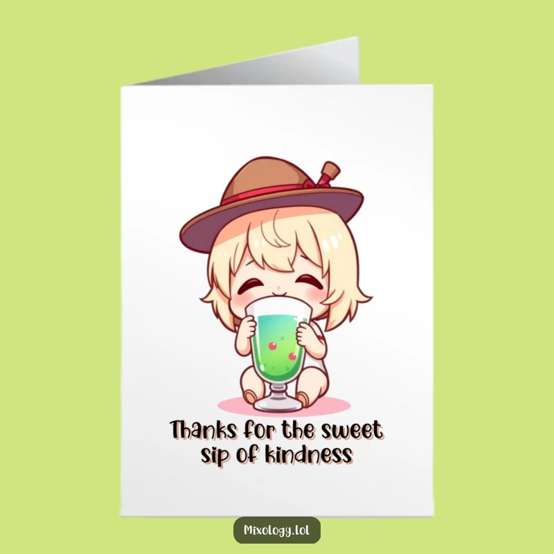 Free Printable Thank You Card: Tiny Hat Drink Character Funny Downloadable