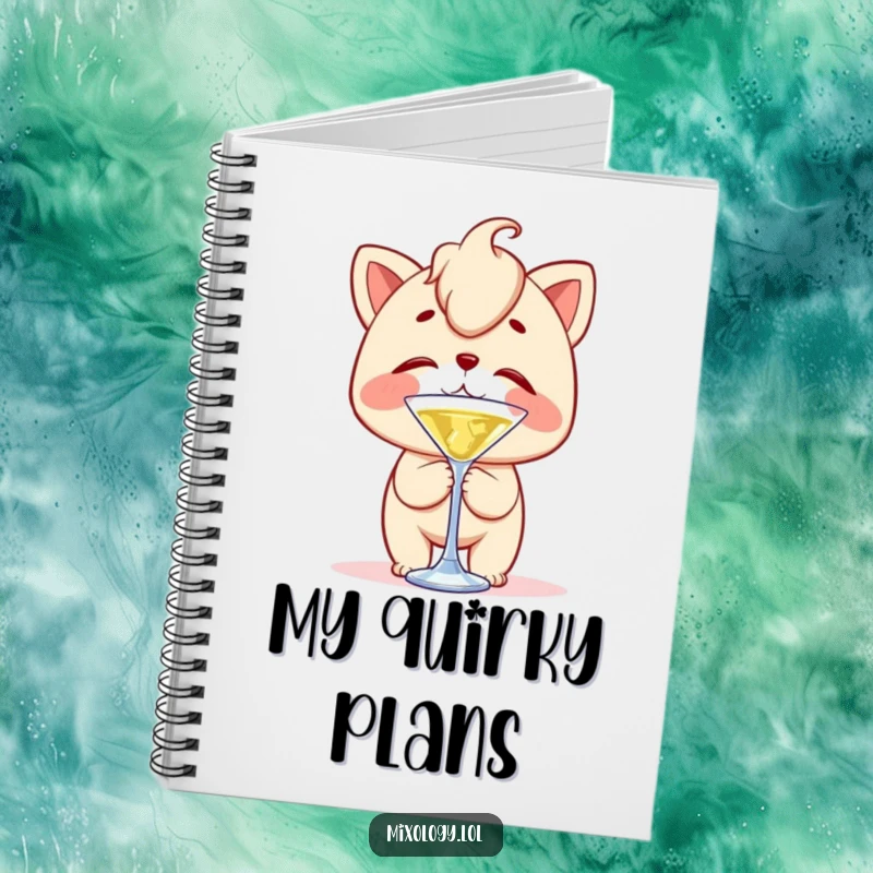 Funny notebook with a character balancing a cocktail stirrer on their nose with clumsy delight, inspiring playful note-taking.
