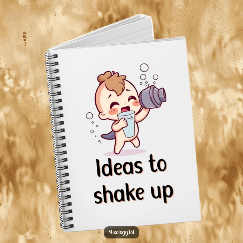 Funny Notebook: A cute character shaking a cocktail shaker with frothy bubbles, inspiring funny thoughts and organized note-taking.