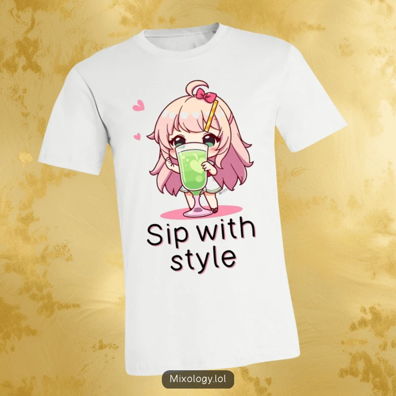 Funny T-Shirt: Whimsical character expertly presents a fancy drink with dazzling flair, symbolizing a love for mixology and a humorous lifestyle.