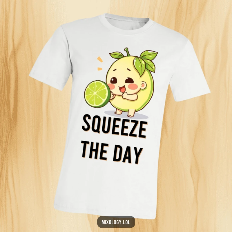 Funny t-shirt featuring a character exerting maximum effort to squeeze a lime, highlighting the struggle for flavor.