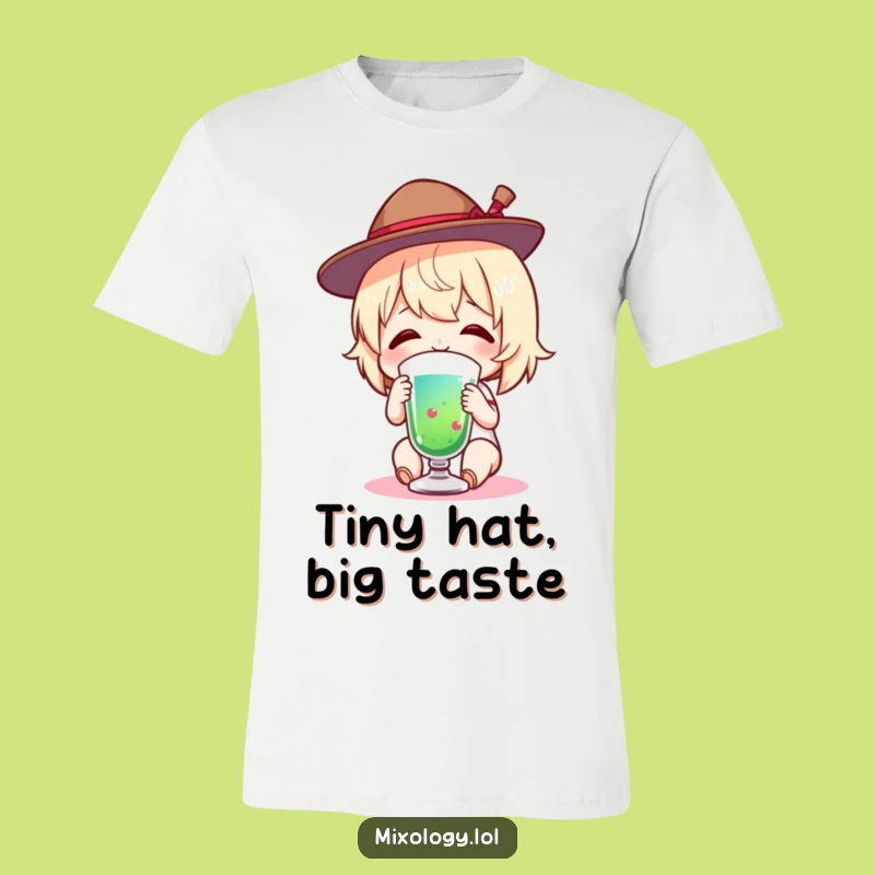 Funny Tiny Hat Sipper T-Shirt: Charming Figure's Drink Delight, Great Funny Gift