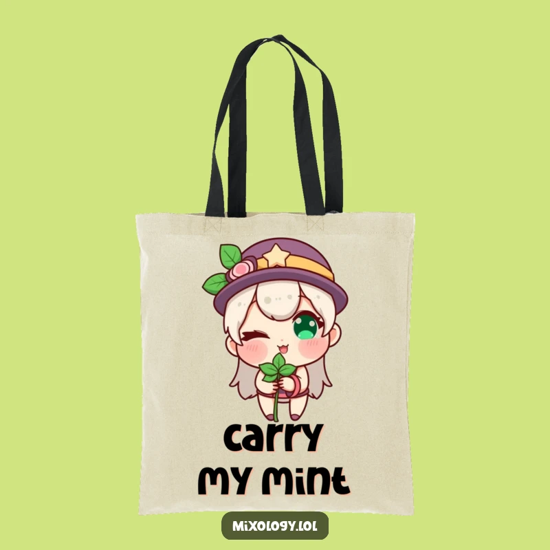 Funny Winking Mint Tote Bag: Character's Playful Carryall Gift